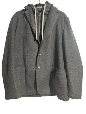 Fradi Wool Blend Post Sport Coat Blazer Removable Hood Italian Designer Luxury